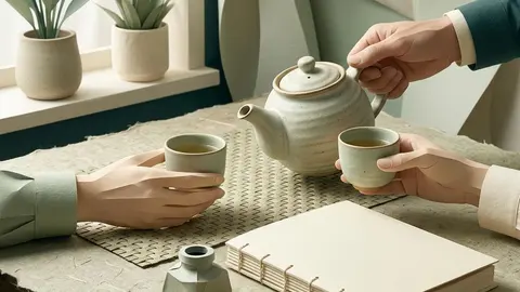 Two ceramic hands arrange paper records together on a quiet desk
